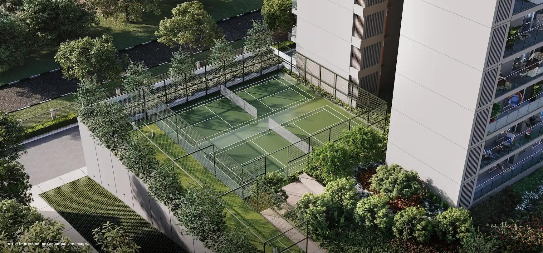Outdoor tennis court within the residential complex at Godrej Arden, Greater Noida