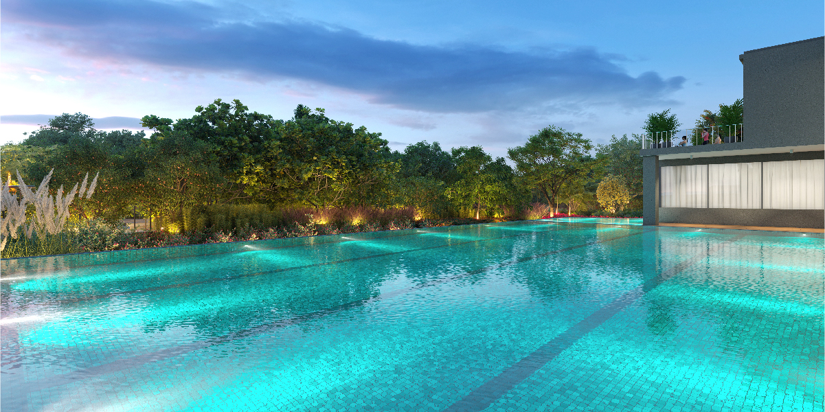 Godrej splendour bangalore swimming pool view against eco park