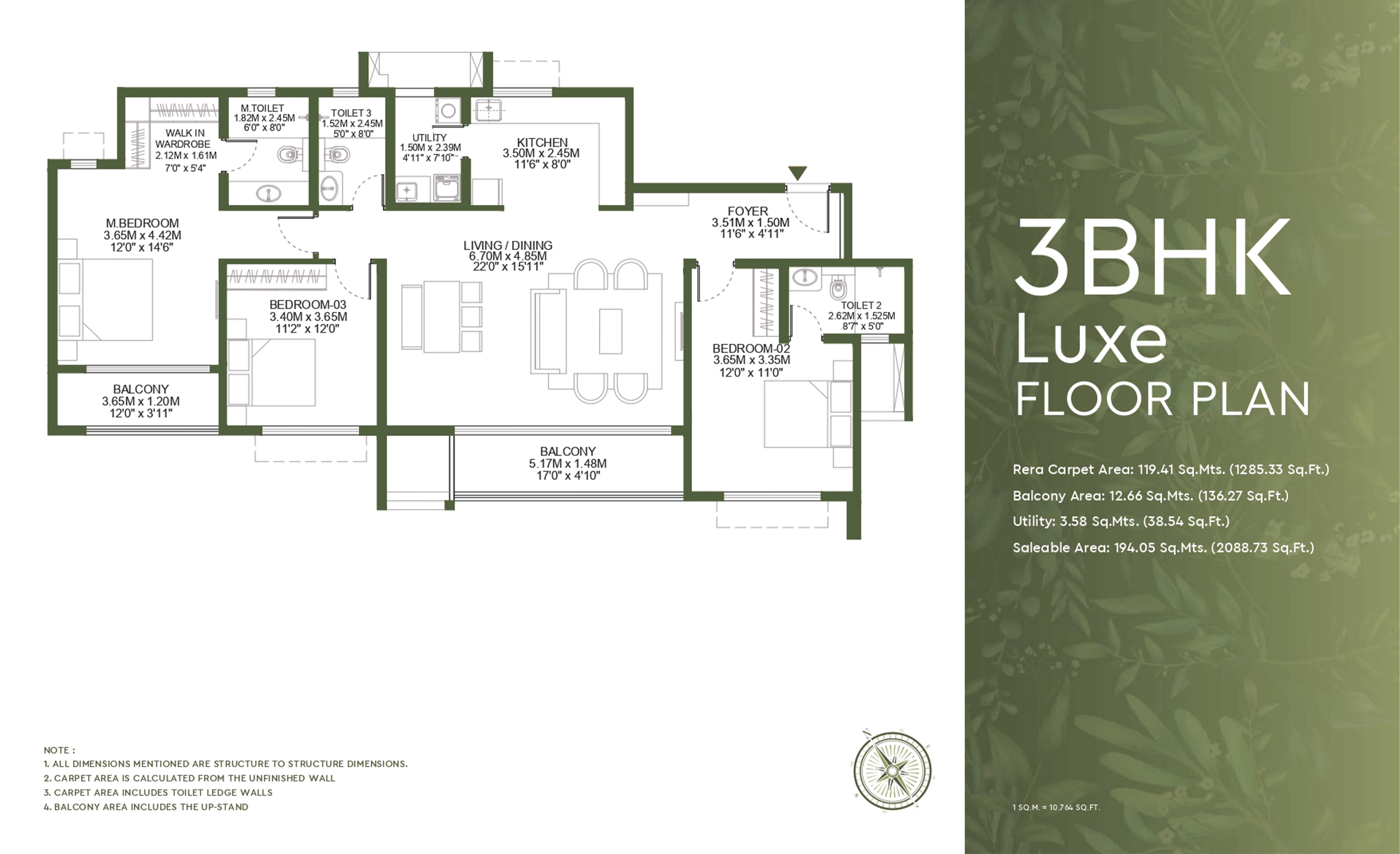 3 BHK Luxe Floor Plan