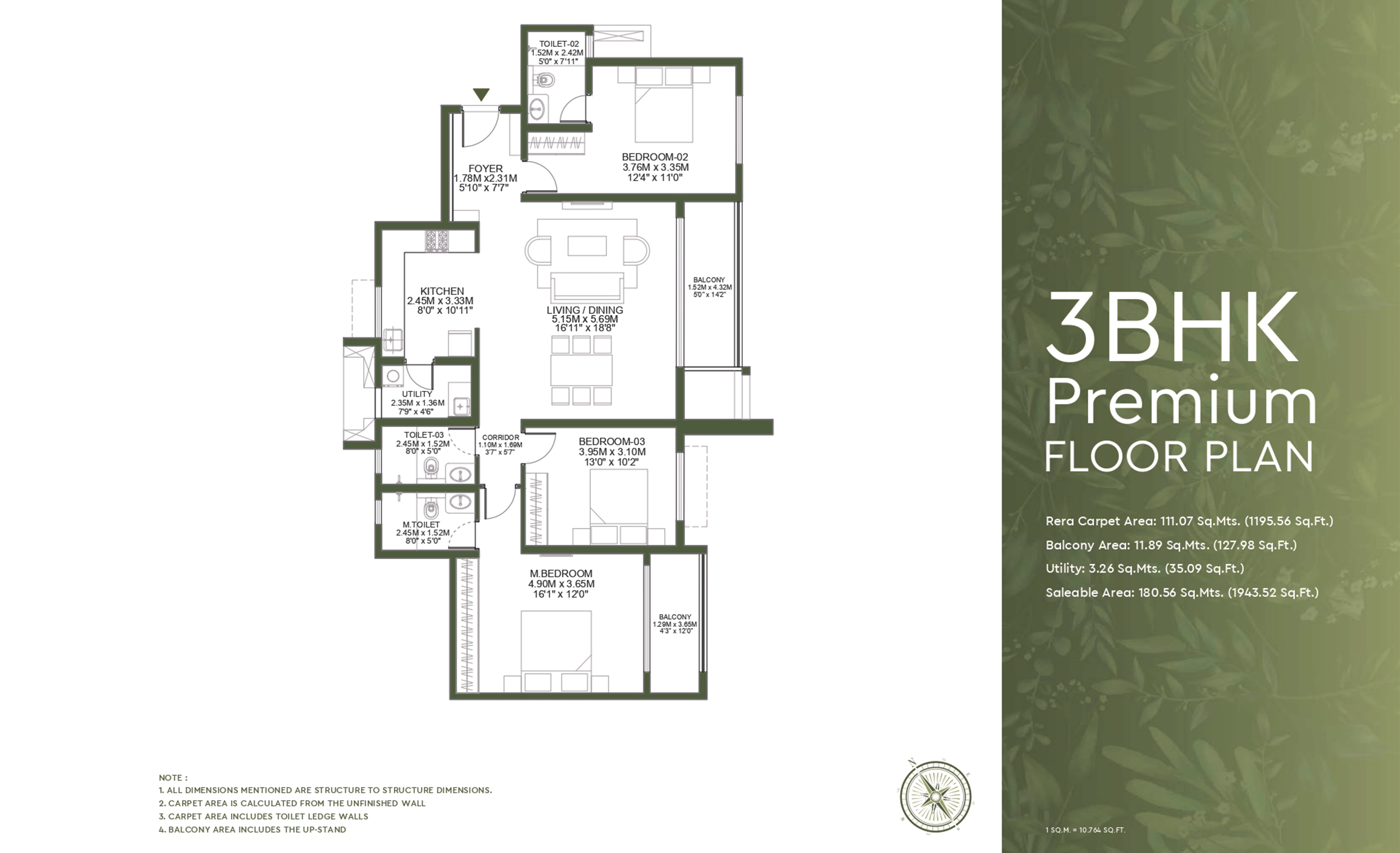 3 BHK Premium Floor Plan