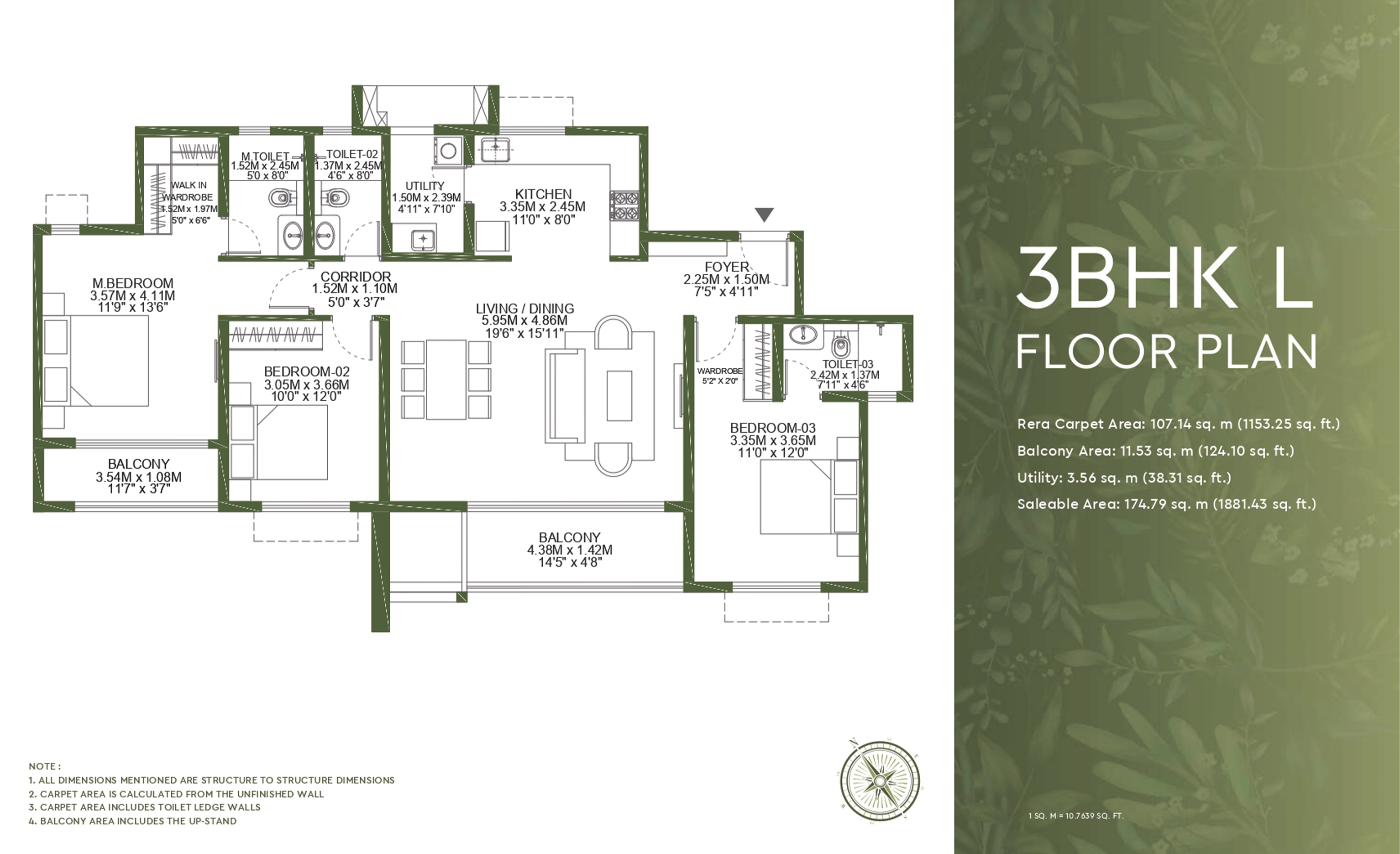 3 BHK L Floor Plan