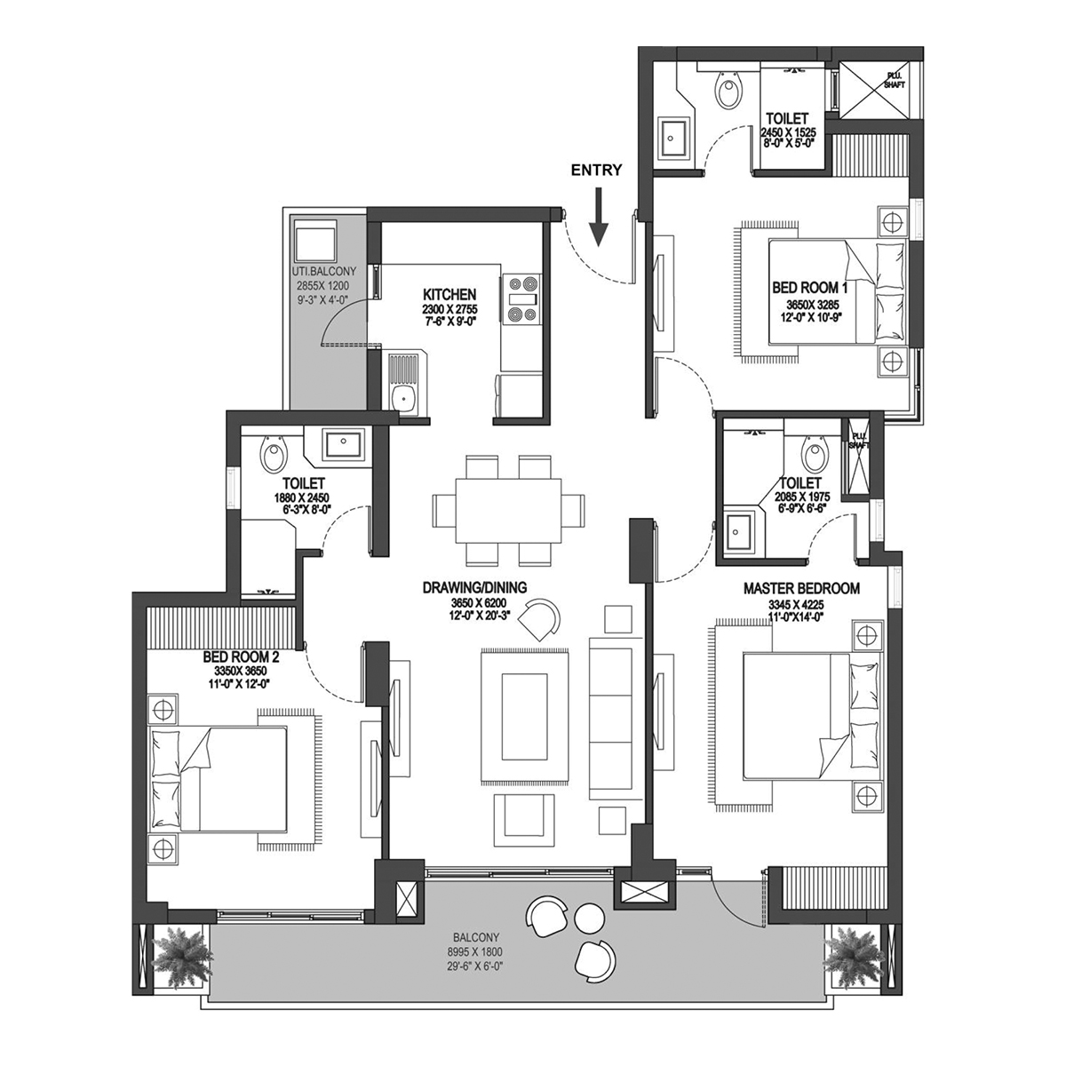 3 BHK Type-B Tower-7