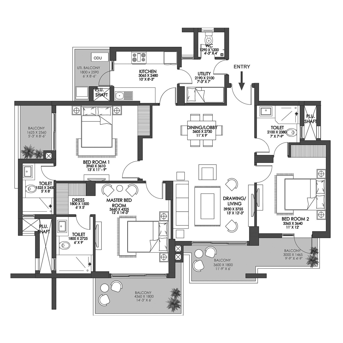 3 BHK Utility Tower-4 Iconic